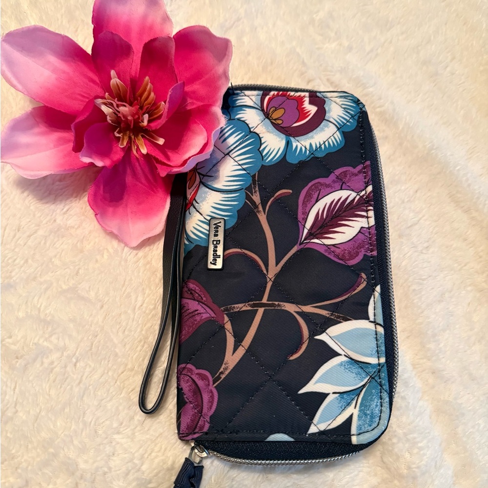 Vera Bradley Navy and Floral Wristlet